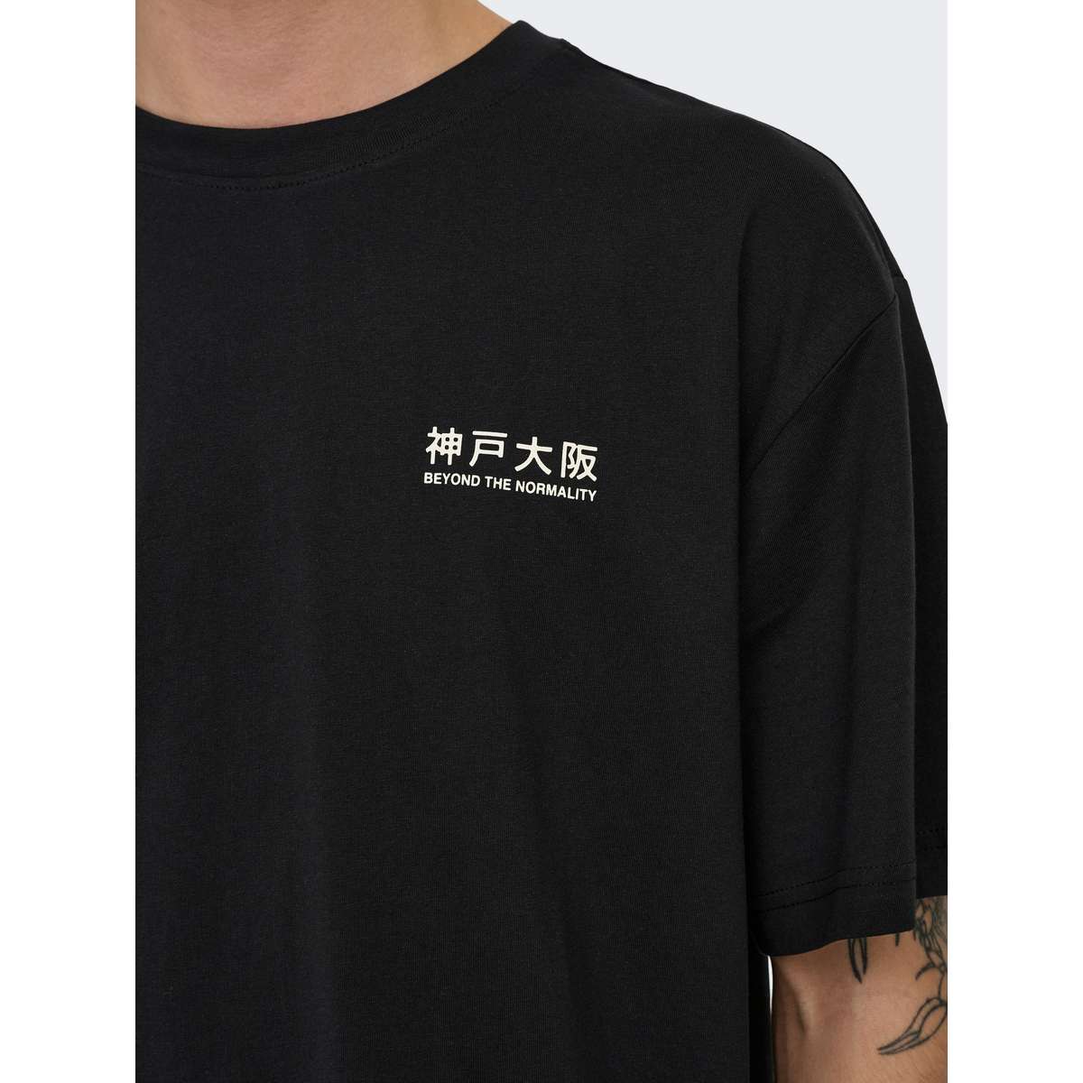 ONLY & SONS MEN΄S RELAXED FIT COTTON AXEL BONSAI TEE 22039583-5125689 Black KOBE-OSAKA - Μαύρο - XL